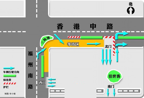 青島佳世客開設等待區 北門外設護欄南門只出不進
